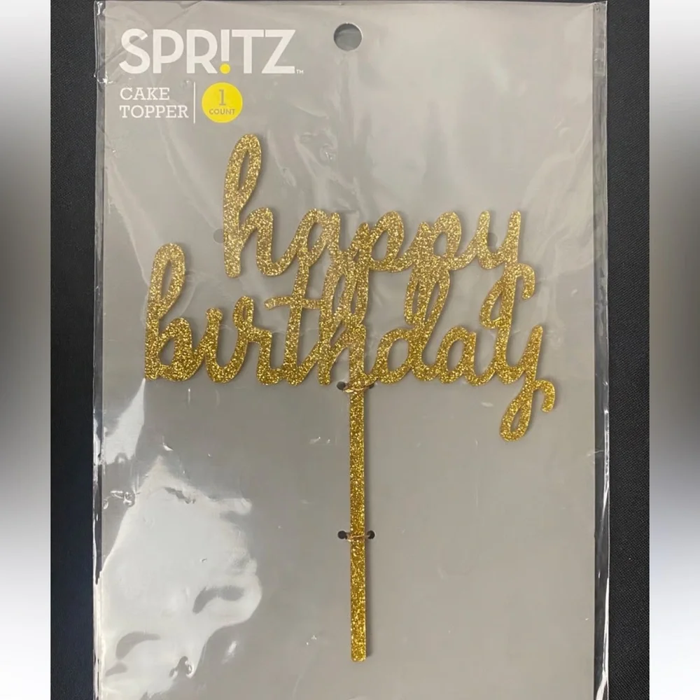 Spritz Gold Glitter Birthday Cake Topper NWT